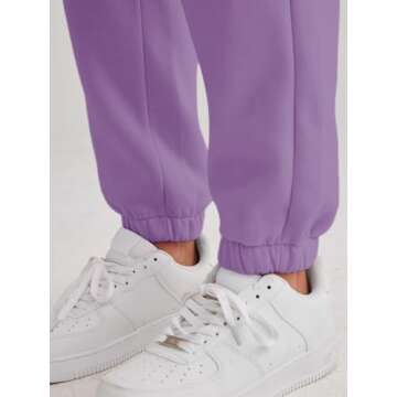 AUTOMET Women’s Winter Casual Baggy Fleece Lined Sweatpants Fashion High Waisted Joggers Pants Athletic Clothes with Pockets Purple M