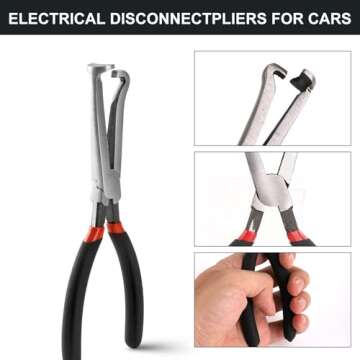 2Pcs Electrical Disconnect Pliers, Electrical Connector Pliers for Cars, Fuel Line Petrol Clip Pipe Pliers, Automotive Electrical Plug Connector Disconnect Tools Push Tab Style Plugs(1*Straight+1*60°)