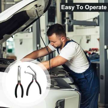 2Pcs Electrical Disconnect Pliers, Electrical Connector Pliers for Cars, Fuel Line Petrol Clip Pipe Pliers, Automotive Electrical Plug Connector Disconnect Tools Push Tab Style Plugs(1*Straight+1*60°)