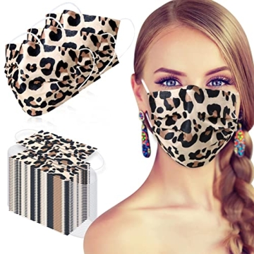 Disposable Face Mask - 50pcs Comfortable Protective Mouth Cover,Printed Cheetah Face Mask Adults, 3-...