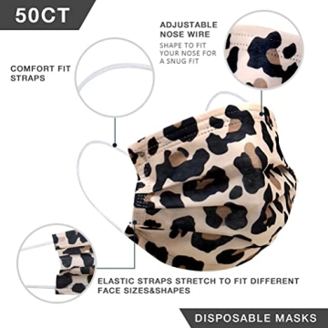 Stylish Disposable Cheetah Face Masks - 50pcs for Travel