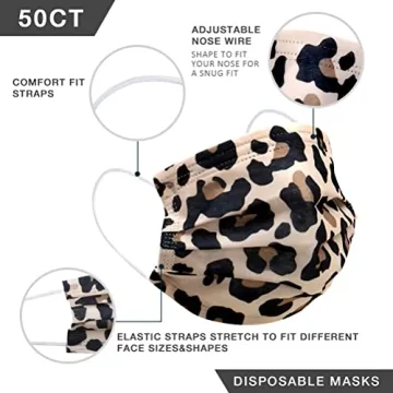 Stylish Disposable Cheetah Face Masks - 50pcs for Travel