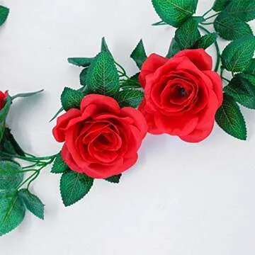 Musdoney 4Pcs 32.2 FT Fake Rose Vine Flowers Plants Artificial Flower Garland Hanging Rose Ivy Home ...