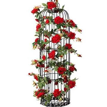 Musdoney 4Pcs 32.2 FT Fake Rose Vine Flowers Plants Artificial Flower Garland Hanging Rose Ivy Home Hotel Office Wedding Party Garden Craft Art Decor (Red)