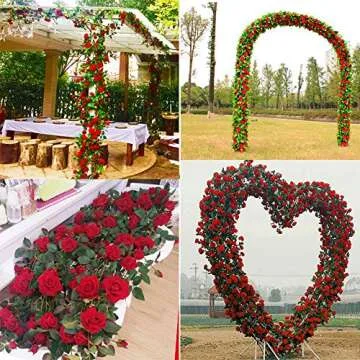Musdoney 4Pcs 32.2 FT Fake Rose Vine Flowers Plants Artificial Flower Garland Hanging Rose Ivy Home Hotel Office Wedding Party Garden Craft Art Decor (Red)