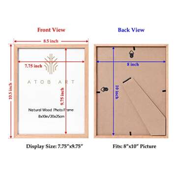 ATOBART 8x10inch Picture Frames, Oak Wood Photo Frame Set with High Definition Glass