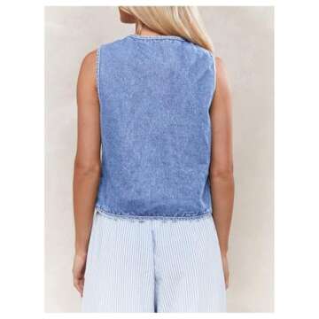 MakeMeChic Women's Jean Vest Tie Front Sleeveless Crop Denim Vest Top Jackets Light Wash Small