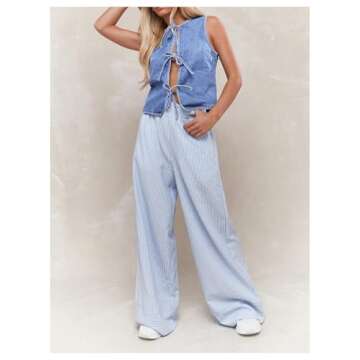 MakeMeChic Women's Jean Vest Tie Front Sleeveless Crop Denim Vest Top Jackets Light Wash Small