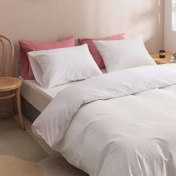 Wellboo White Comforter Sets Queen Plain White Bedding Comforters Cotton Solid White Bed Quilts Quee...