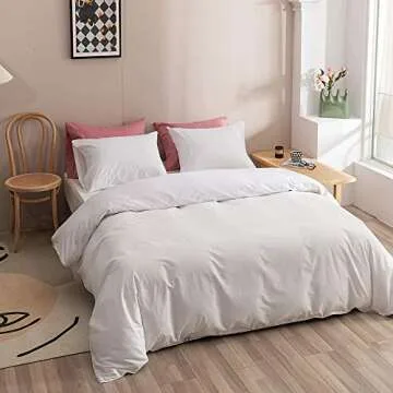 Wellboo White Comforter Sets Queen Plain White Bedding Comforters Cotton Solid White Bed Quilts Queen Size Cozy Women Men All White Minimalist Bedding Full Adults Teens Pure White Durable Blankets