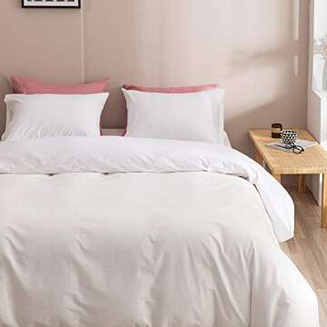 Wellboo White Comforter Sets Queen Plain White Bedding Comforters Cotton Solid White Bed Quilts Queen Size Cozy Women Men All White Minimalist Bedding Full Adults Teens Pure White Durable Blankets