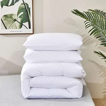 Wellboo White Comforter Sets Queen Plain White Bedding Comforters Cotton Solid White Bed Quilts Queen Size Cozy Women Men All White Minimalist Bedding Full Adults Teens Pure White Durable Blankets