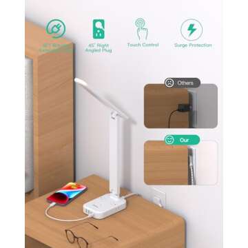 Power Strip with LED Desk Lamp, PD 30W Touch Desk Lamps, 4 Outlets 4 USB Ports(2 USB C) Small Desk Lamp 5FT Extension Cord Table Lamp for Home Office College Dorm Room Essentials Bedroom Bedside Study