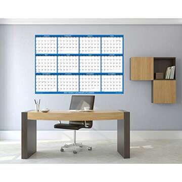 32" x 48" SwiftGlimpse 2021 Wall Calendar Erasable Large XL Wet & Dry Erase Laminated 12 Month Annual Yearly Wall Planner, Navy