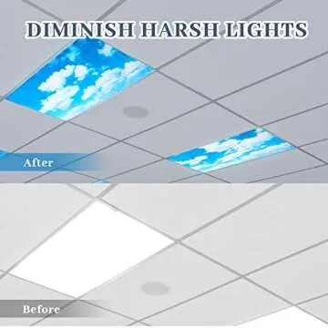 Hortsun 4 Pcs 4 x 2 Feet Fluorescent Light Covers for Ceiling Lights Classroom Office Magnetic Light Filters Light Diffusers for Reducing Harsh Glare Flicker Home Decorations (Blue Sky Cloud)