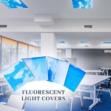 Hortsun 4 Pcs 4 x 2 Feet Fluorescent Light Covers for Ceiling Lights Classroom Office Magnetic Light Filters Light Diffusers for Reducing Harsh Glare Flicker Home Decorations (Blue Sky Cloud)