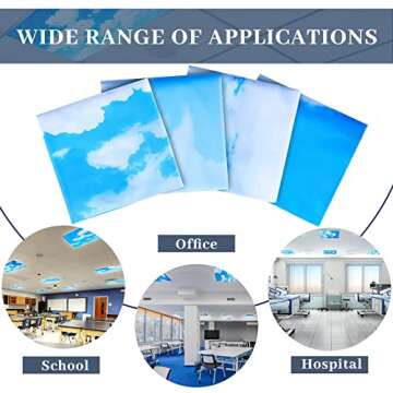 Hortsun 4 Pcs 4 x 2 Feet Fluorescent Light Covers for Ceiling Lights Classroom Office Magnetic Light Filters Light Diffusers for Reducing Harsh Glare Flicker Home Decorations (Blue Sky Cloud)