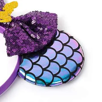 WOVOWOVO Mouse Ears Bow Headbands for Women, Halloween Decoration Glitter Hairbands Party Princess Cosplay Costume Hair Accessories, Green