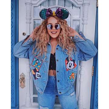 WOVOWOVO Mouse Ears Bow Headbands for Women, Halloween Decoration Glitter Hairbands Party Princess Cosplay Costume Hair Accessories, Green