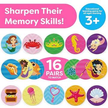 Mermaid Toys for Girls 4-6 Matching Game - Memory Game for Kids - Girls Toys 4-5 - Mermaid Gifts for...