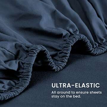 SLEEP ZONE Nanotex Super Soft Cooling King Bed Sheets Set 4 Piece - Easy Care Fitted Flat Sheet & Pillowcase Sets - Wrinkle Free, Fade Resistant, Deep Pocket 16" (Navy Blue, King)