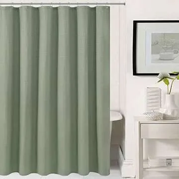 Barossa Design Sage Green Shower Curtain Waffle Weave - Hotel Luxury Heavyweight Thick Fabric Shower Curtains for Bathroom, Water Repellent, 71 x 72 inches