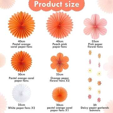 SUNBEAUTY Paper Fans Decorations Pink and Orange Party Decorations Flower Party Decorations Classroo...