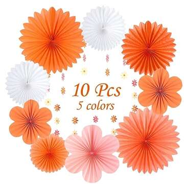 SUNBEAUTY Paper Fans Decorations Pink and Orange Party Decorations Flower Party Decorations Classroom Decoration Paper Floral Backdrop Decor Flower Wall Decor with Daisies,Set of 9