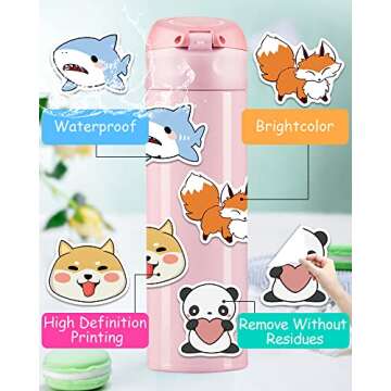 Benresive 100 Pcs Cute Animal Stickers for Kids, Water Bottle Stickers for Kids Waterproof, Vinyl Laptop Kids Stickers Pack, Kids Classroom Prizes for Elementary Students