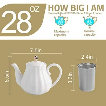Sweejar Royal Teapot - Elegant Ceramic Tea Pot 28 Ounce