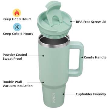 BJPKPK 40oz Stainless Steel Insulated Tumbler - Travel Mug with Straw and Handle, Pistachio Green