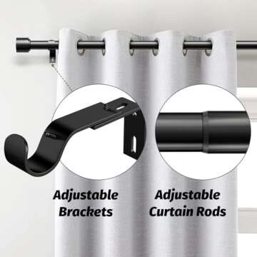 GEEBOBO Black Curtain Rods for Windows 72 to 144 Inch, 1 Inch Adjustable Heavy Duty Easy Install Cur...