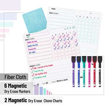 Mr. Pen- Magnetic Dry Eraser Chore Chart for Multiple Kids, 2 Pack, Kids Chore Chart with 6 Eraser C...
