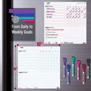 Mr. Pen- Magnetic Dry Eraser Chore Chart for Multiple Kids, 2 Pack, Kids Chore Chart with 6 Eraser Cap Markers, Chore Board, Magnetic Chore Chart for Refrigerator, Dry Erase Chore Chart Magnetic