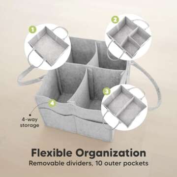 KeaBabies Diaper Caddy Organizer - Baby Organizer for Nursery, Car Storage Organizer, Baby Gift Basket, Changing Table Organizer, Portable Diaper Organizer Caddy for Girls, Boys (Classic Gray)