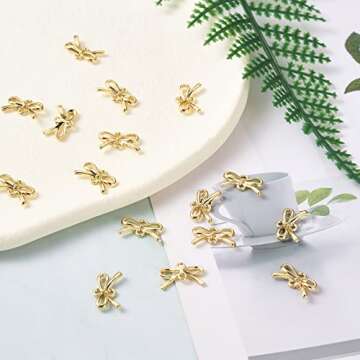 FASHEWELRY 20Pcs Alloy Bowknot Charms Links Light Gold Bow Connector Pendants Jewelry Connectors wit...