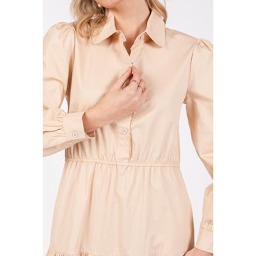 Women's Long Sleeve Midi Dress with Sweater Vest Casual Button Down Crew Neck Fall and Winter Outfit Sets Wedding Guest Dress Beige