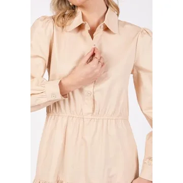 Women's Long Sleeve Midi Dress with Sweater Vest Casual Button Down Crew Neck Fall and Winter Outfit Sets Wedding Guest Dress Beige