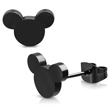 Charming Black Stainless Steel Tiny Mouse Earrings
