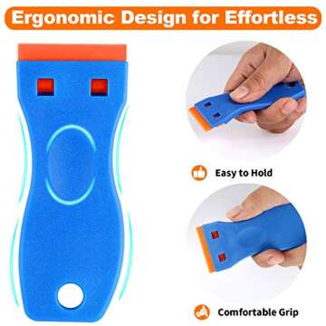 KUSUFEFI Plastic Razor Blade Scraper, 2PCS Scraper Tool with 60PCS Plastic Blades, Cleaning Scraper ...