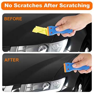KUSUFEFI Plastic Razor Blade Scraper, 2PCS Scraper Tool with 60PCS Plastic Blades, Cleaning Scraper Remover for Stickers, Decals, Adhesive, Labels, Paint, Glass, Car, Window, Caulk, No Scratches