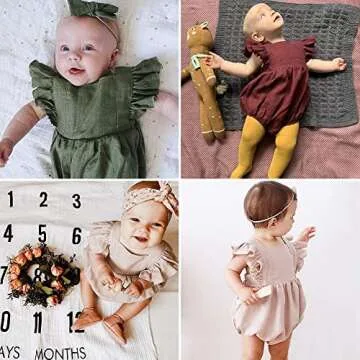 Simplee kids Baby Girls Handmade Solid Color Romper for Spring Newborn Infant Baby Outfit Jumpsuit Bodysuit