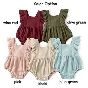 Simplee kids Baby Girls Handmade Solid Color Romper for Spring Newborn Infant Baby Outfit Jumpsuit Bodysuit