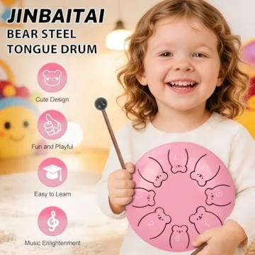 JINBAITAI Bear Steel Tongue Drum for Kids, 6 Inch 8 Notes Rain Drum for Outside Garden, Percussion I...