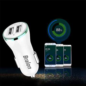 USB Car Charger[2-Pack],Bralon 18W/3.4A Smart Dual USB Car Charger Adapter Compatible with iPhone 11 Pro Xs Max Xr X 8 7 6 SE Plus,Ipad Tablet,Galaxy Note S10 S9 S8 S7 S6 Edge and More
