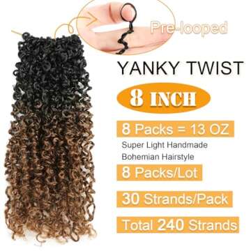 Aksice 8 Inch Yanky Twist Crochet Hair Pre-looped 8 Packs Yankee Twist Hair Brown Senegalese Twists ...