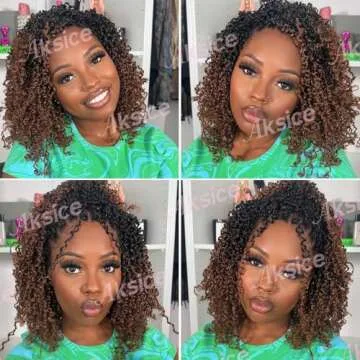 Aksice 8 Inch Yanky Twist Crochet Hair Pre-looped 8 Packs Yankee Twist Hair Brown Senegalese Twists Crochet Hair with Curly Ends Synthetic Crochet Braids (OT30)