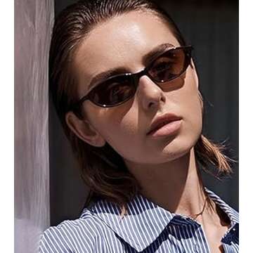 YMRFW Retro Oval Cat Eye Sunglasses for Women - Trendy UV Protection Shades