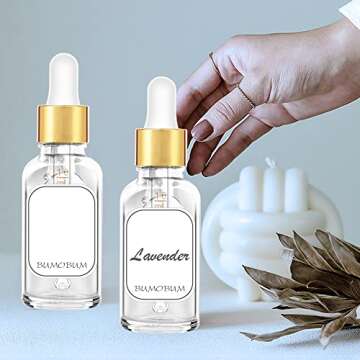 Bumobum Dropper Bottle Clear 1 oz, 30 ml Glass Dropper Bottles with Measurement and Golden Top Cap for Essential Oils, 2 pack Tincture Bottle with Labels and Funnel