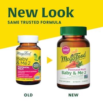 MegaFood Baby & Me 2 Postnatal Vitamins for Breastfeeding Moms with Folate (Folic Acid Natural Form)...